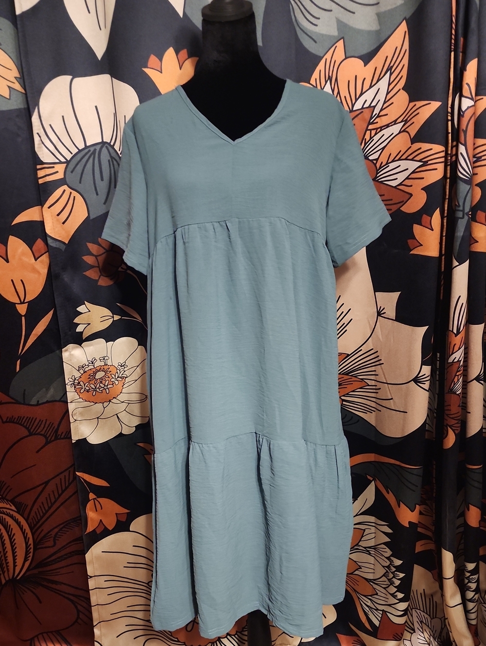 Light Blue V-Neck Tiered Women's Dress